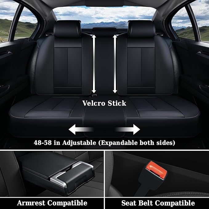 Coverado Car Seat Covers Full Set, Premium Nappa Leather Seat Covers for Car, Waterproof Car Seat Protector with Lumbar Support, Automotive Seat Covers Universal Fit for Most Cars SUV Truck(Black)