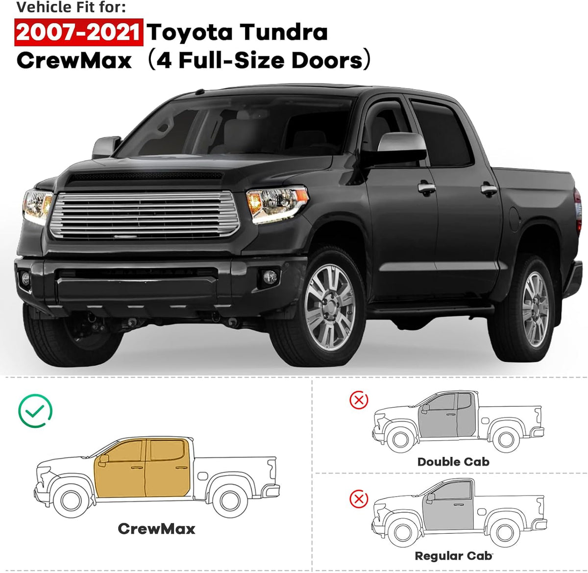 4PCS in Channel Rain Guards for Toyota Tundra Crew Max 2007 2008 2009 2010 2011 2012 2013 2014 2015 2016 2017 2018 2019 2020 2021, Vent Window Visors Shades, Durable Wind Deflectors