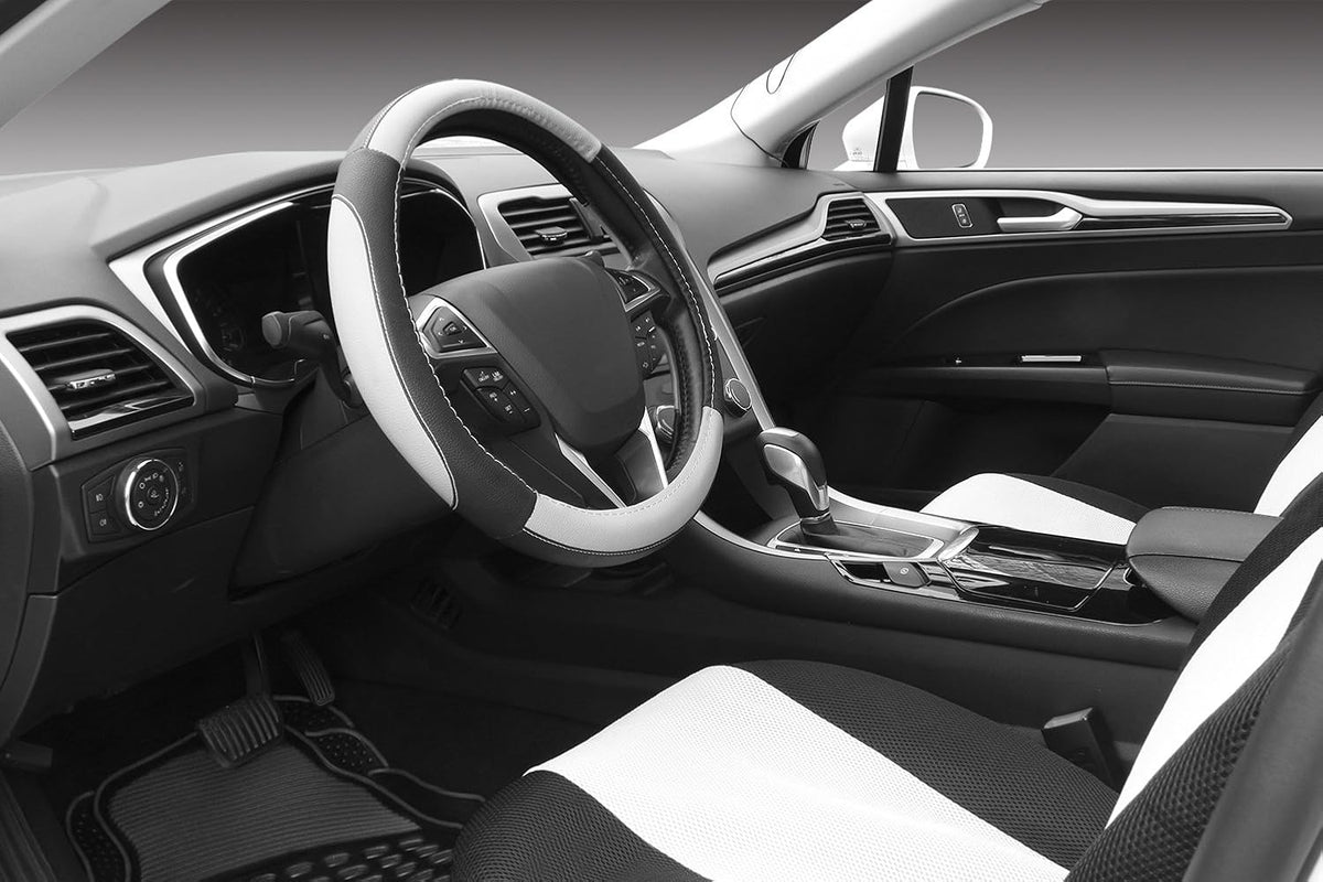 SEG Direct Black and Gray Microfiber Auto Car Steering Wheel Cover Universal 15 inch