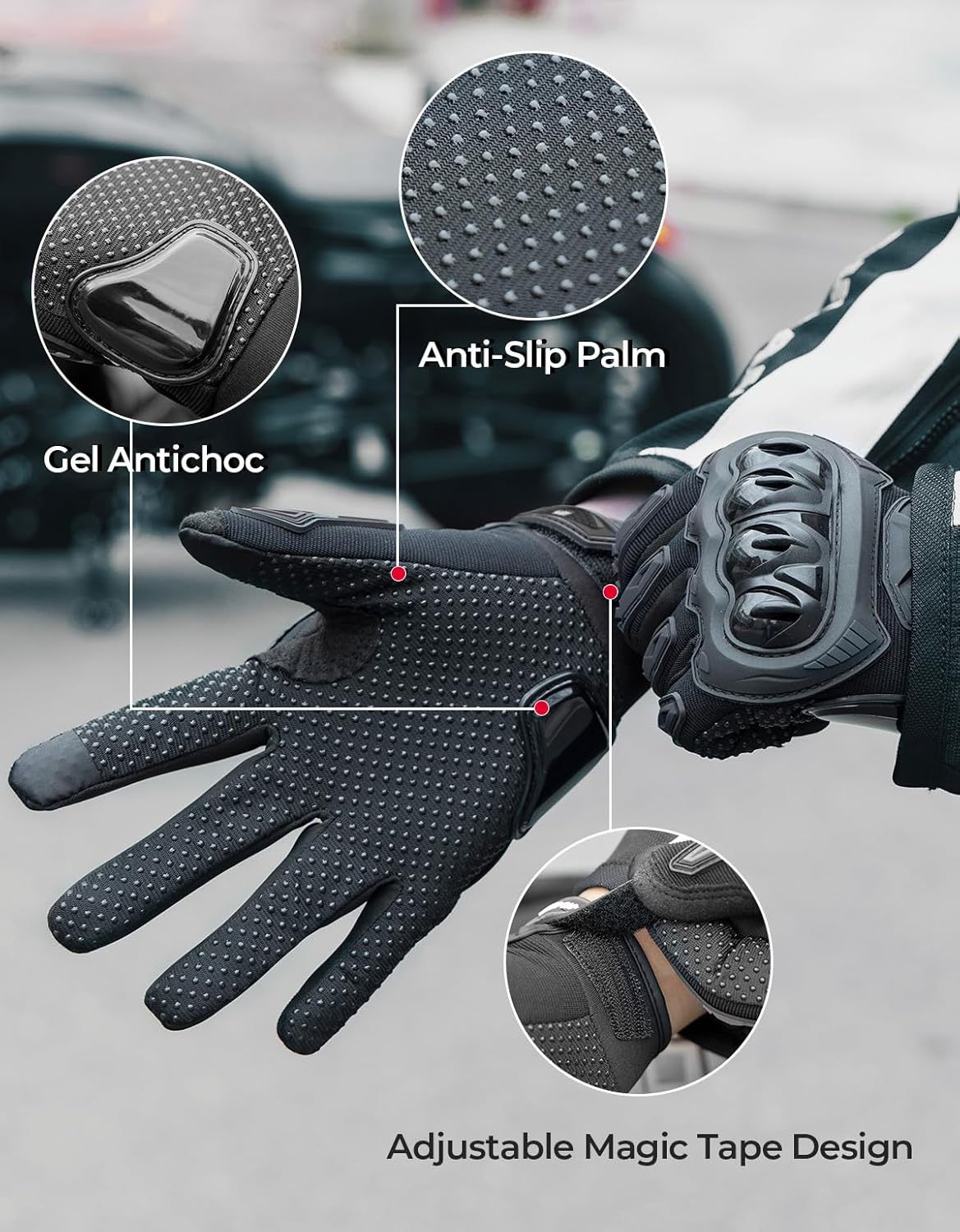 KEMIMOTO Motorcycle Gloves for Men/Women, Touchscreen Dirt Bike Gloves with Shell, Anti-Slip for Motorbike, Riding, Racing, Cycling, Dirt Bike, ATV, UTV, Motocross, BMX, Hiking