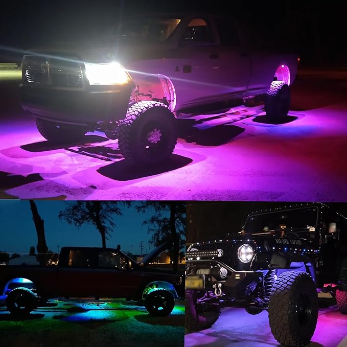 6 Pods RGB+IC LED Rock Lights for UTV ATV Golf Cart Truck SXS SUV RZR, Music Sync Smart Dream Color Chasing Underglow LED Lights for Cars with APP/RF Control, Waterproof Vehicle Underbody Light 12V