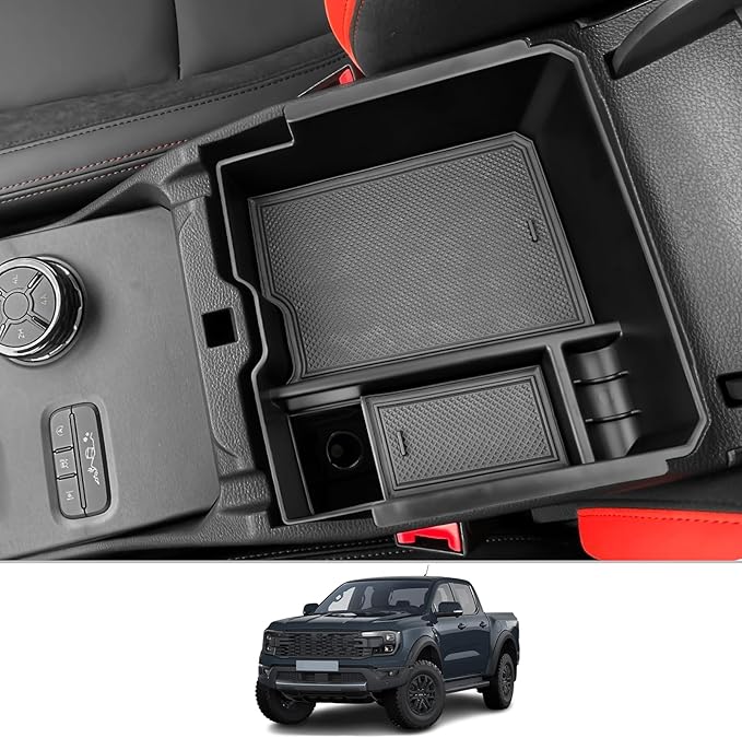CDEFG for 2024 2025 2026 Ford Ranger Center Console Organizer Tray for 2024-2026 Ford Ranger Raptor Lariat XLT XL Truck Accessories Middle Console Organizer Armrest Storage Box