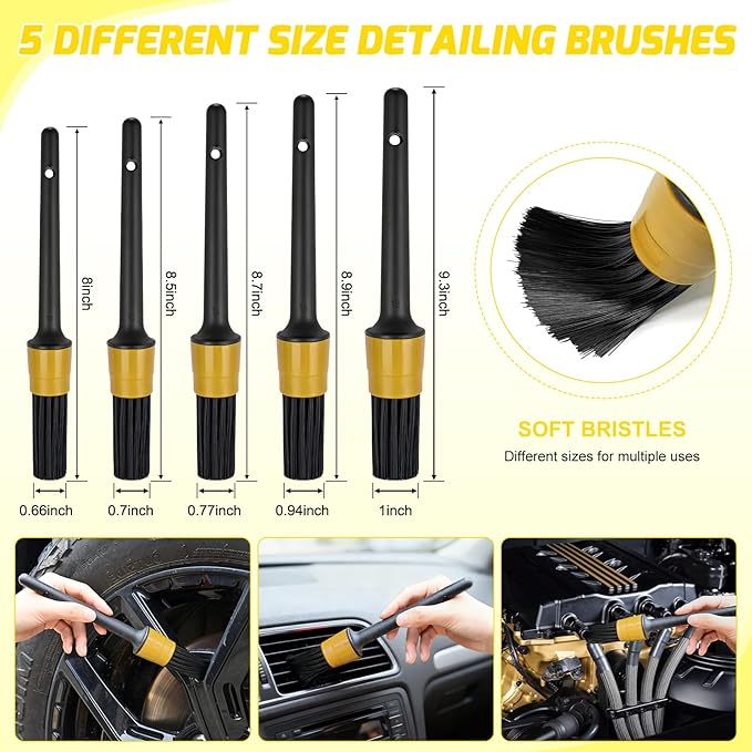 Nilight 37PCS Car Detailing Kit Auto Cleaning Tools Wash Set with Storage Carry Bag Home Use for Interior Exterior Deep Clean Car Care Windshield Dashboard Seat Air Vents Wheels Tires, Yellow