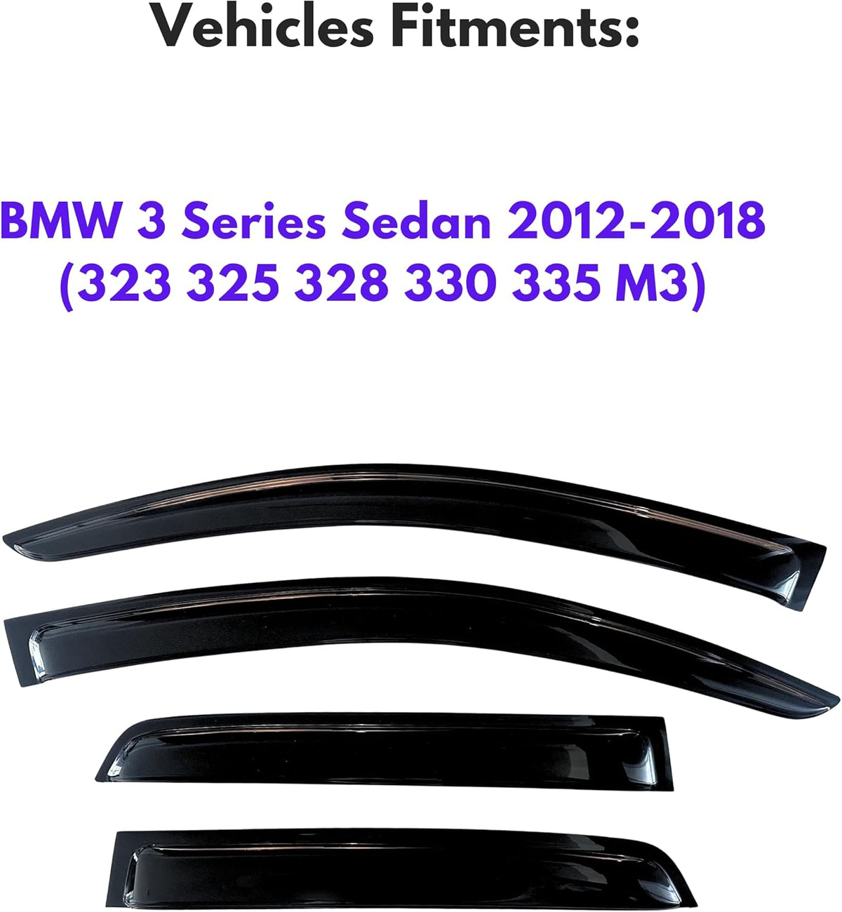 KPY Window Visor Compatible with BMW 3 Series 2012-2018 320i 328i 335i 340i Sedan, 4PC Rain Guard Side Window Vent Deflectors Tape-On Style, 2012 2013 2014 2015 2016 2017 2018 (323 325 328 330 335 M3)