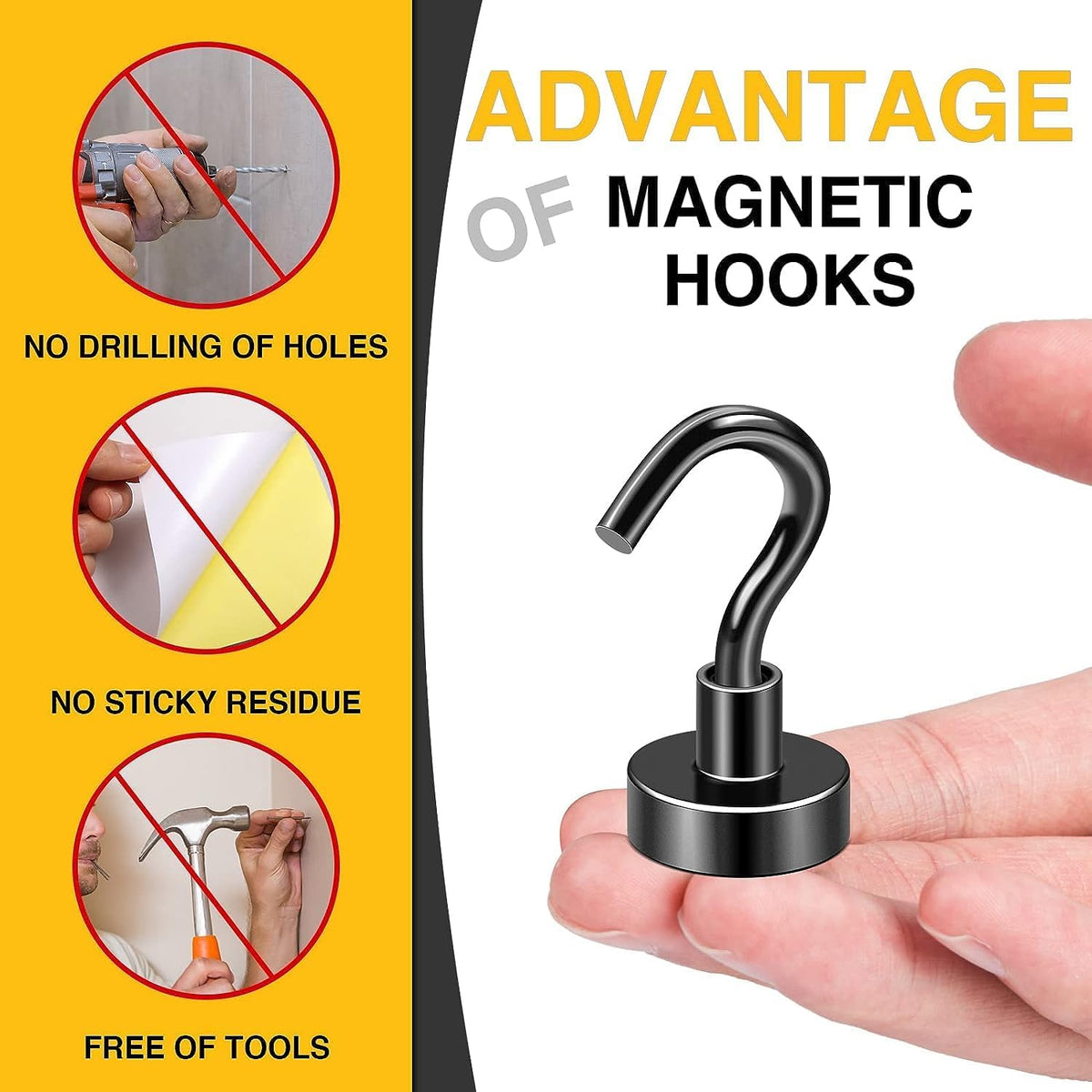 DIYMAG Magnetic Hooks, 30Lbs Strong Heavy Duty Cruise Magnet S-Hooks for Classroom, Fridge, Hanging, Cabins, Grill, Kitchen, Garage, Workplace and Office Etc, (200Pack-Black),Screw in Hook