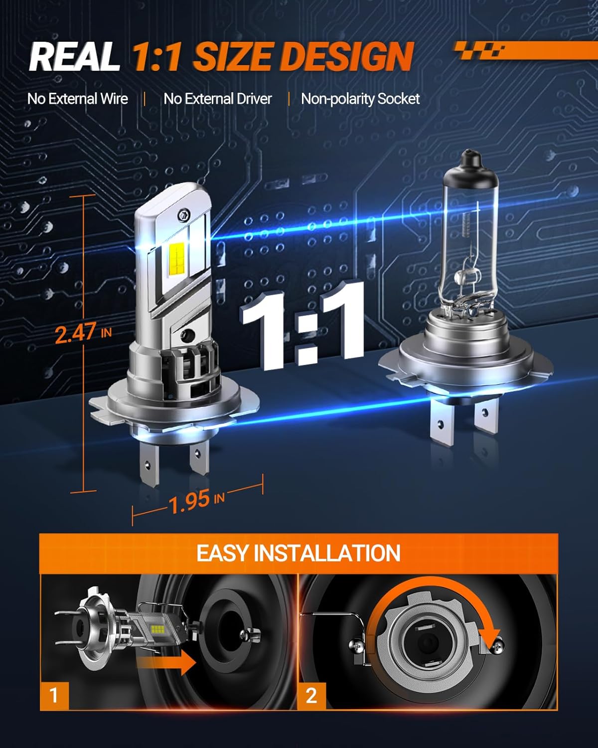 SEALIGHT H7 Bulb, Fog Light 6500K with Cooling Fan, 1:1 Design Fog Light Bulb, 3-Min Plug-N-Play, Pack of 2