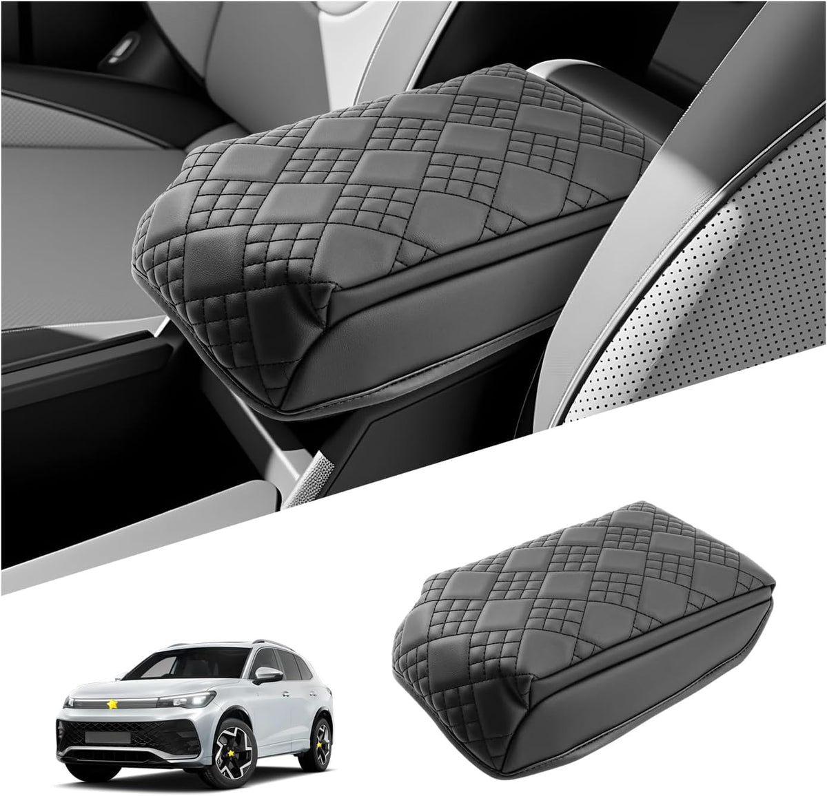SKTU for 2025 VW Tiguan Center Console Cover for 2025+ Volkswagen Tiguan (S/SE/SE R-Line Black/SEL R-Line) Armrest Cover VW Tiguan 2025 Accessories 2025 Tiguan Console Cushion (Thickened)