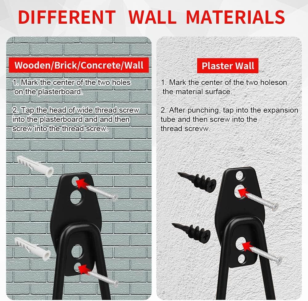 3-H Garage Wall Hooks 60 Pack, Heavy Duty Garage Hooks with Extra Welding Spots, Wall Mount Storage Organizer for Hanging Garden Lawn Tools, Ladder, Bike, WeedEater, Chair, Shovel, Blower (Red)