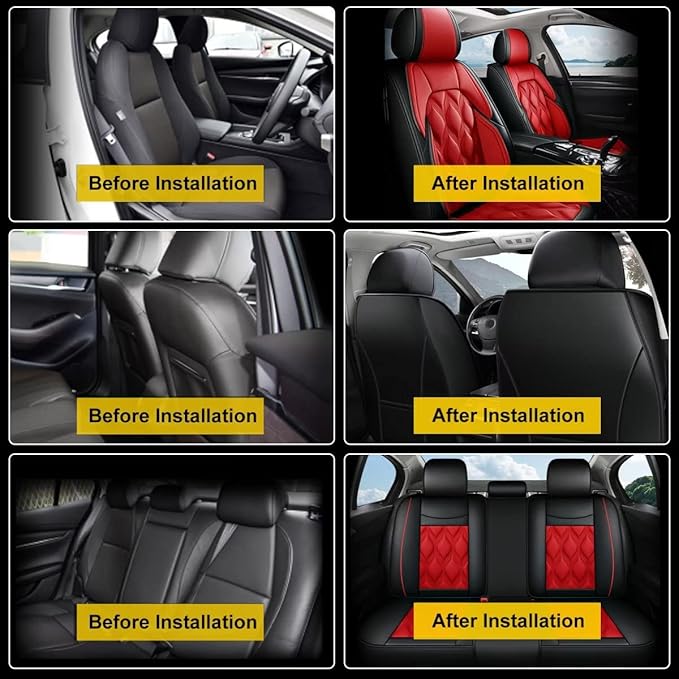 AOMSAZTO Car Seat Covers,Full Set 5 Seats Custom Fit for Nissan Altima 2009-2025 2026,Faux Leather Automotive Cushion Covers Seat Protector,Airbag Compatible Waterproof Black&Red