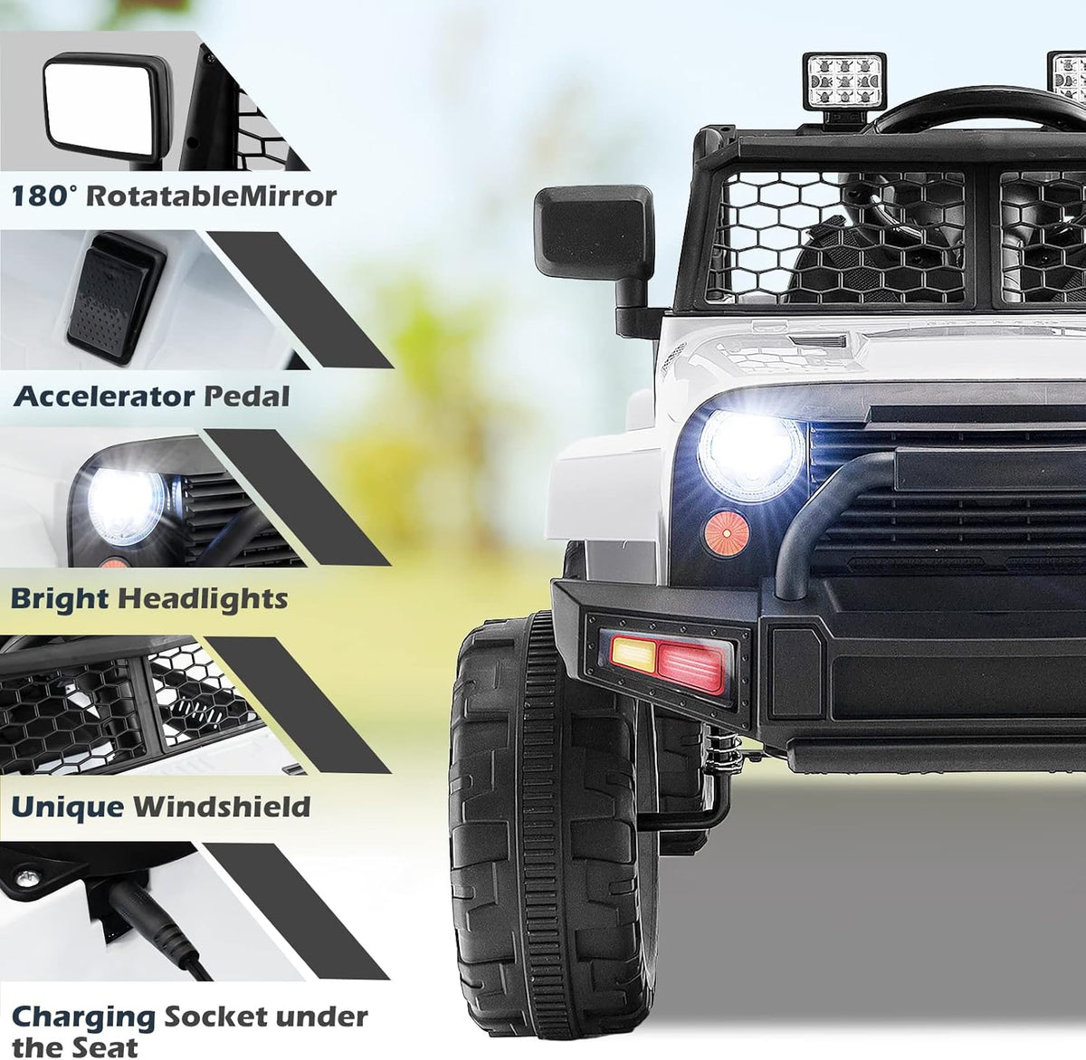 Costzon Ride on Car, 12V Battery Powered Truck Vehicle with Remote Control, Spring Suspension, Headlights, Music, Horn, MP3, USB & Aux Port, Gift for Boys Girls, Electric Car for Kids (White)