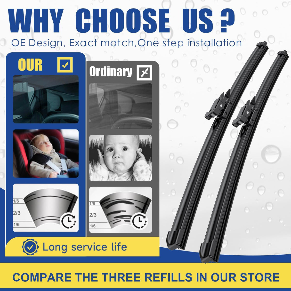 3 wipers Factory for Mercedes-Benz ML-Class 2006-2011 W164 ML320 ML350 ML550 ML63 2005-2012 X164 GL-Class 2006-2012 W251 R-Class Original Equipment Replacement Wiper Blades 28"+21"+12"(Set of 3)