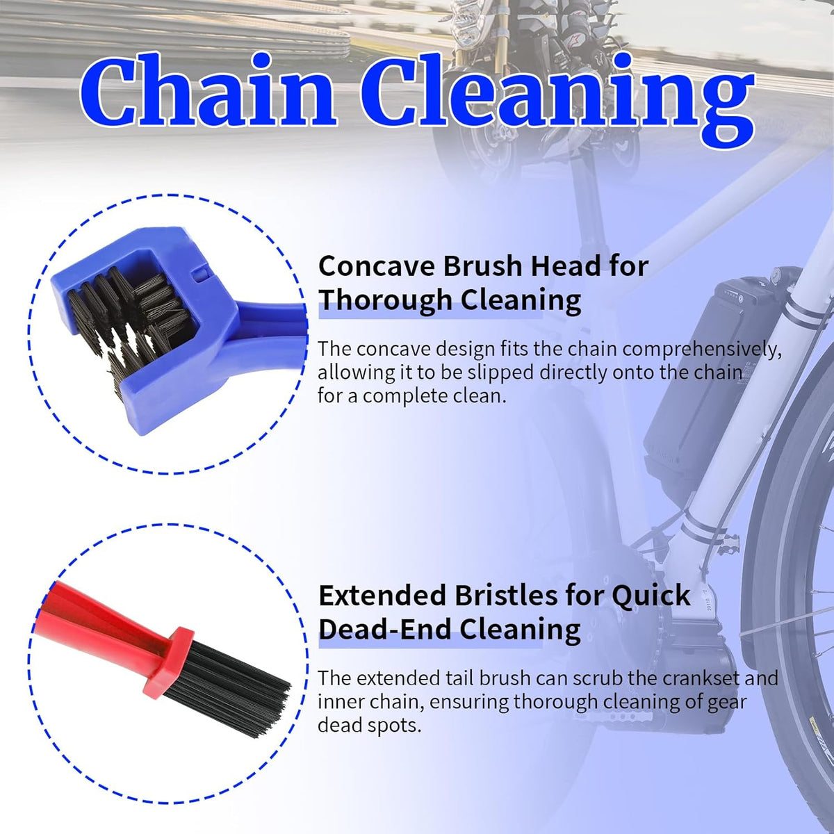 Bike & Motorcycle Chain Cleaner Kit - 6-Piece Eco-Friendly Set with 3 Brushes, Chain Scraper, Scrubber & 10g Pro-Grade Lubricant