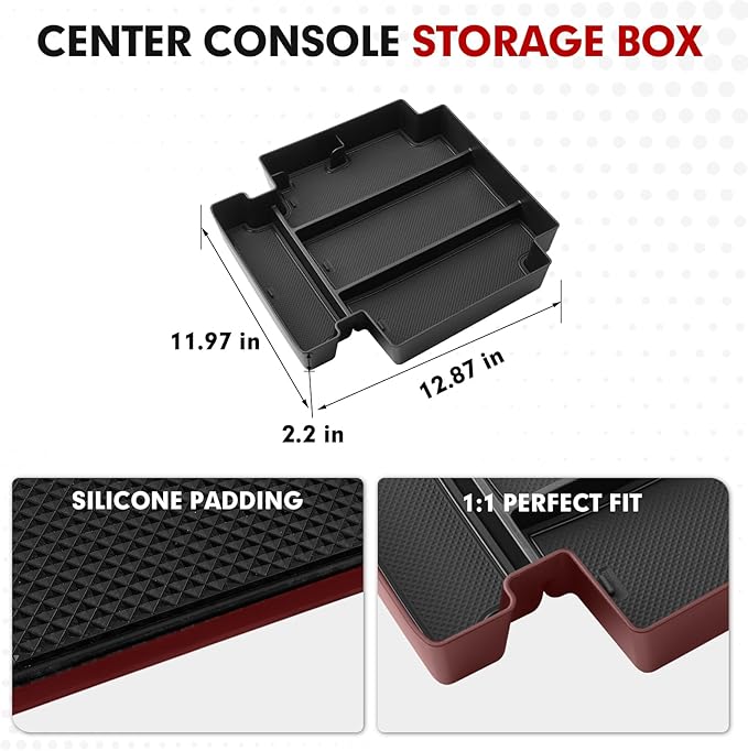 Autorder Center Console Organizer for 2021-2026 Chevy Chevrolet Tahoe/Suburban/GMC Yukon Accessories Armrest Storage Box Secondary Insert Tray with Anti-Slip Mat(Only for Power-Sliding Console)