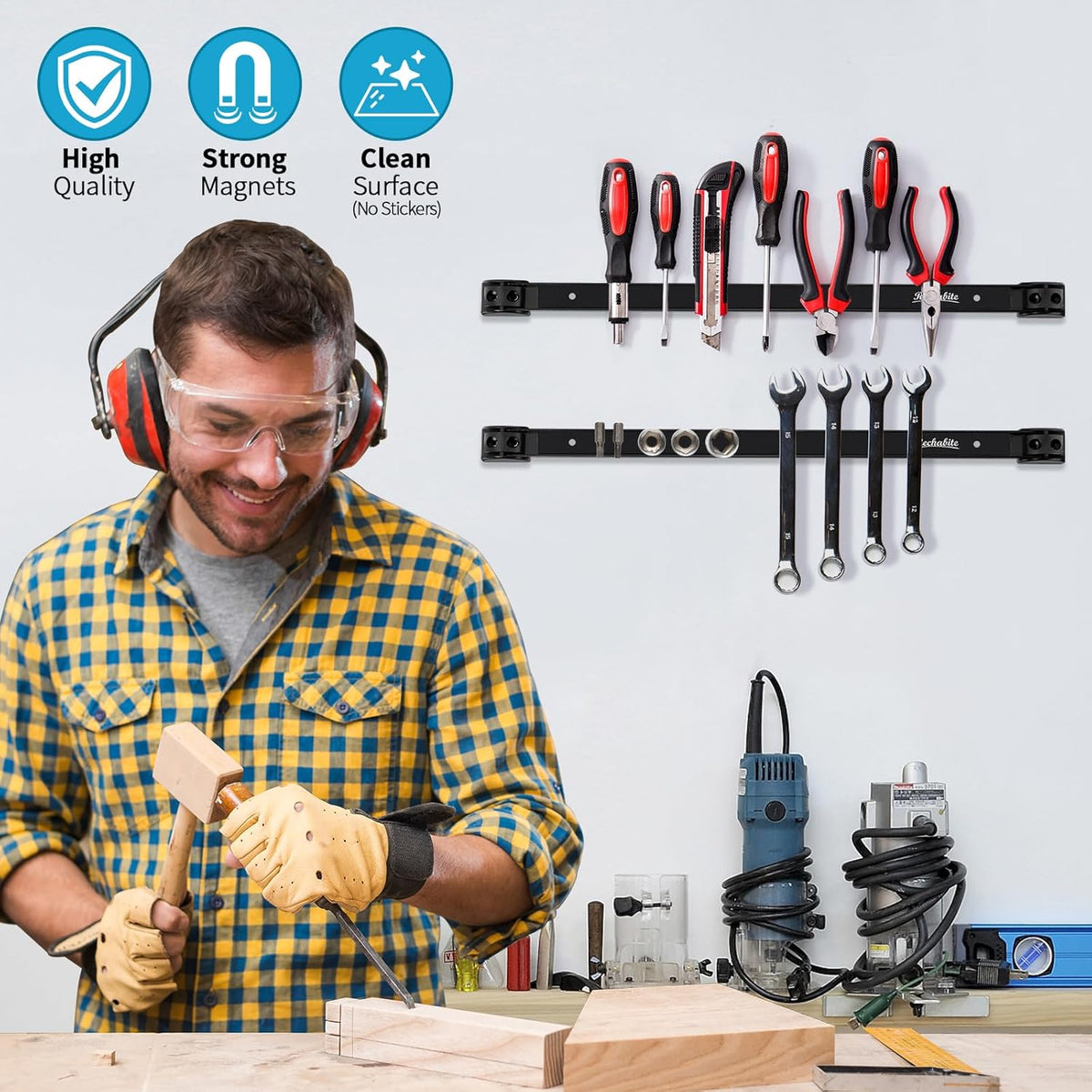 6 Pieces 18" Magnetic Tool Holder Strip, Black Magnet Bar, Metal Tool Organizer Rack for Garage Organization, Easy To Install in Workshop, Mounting Screws Included