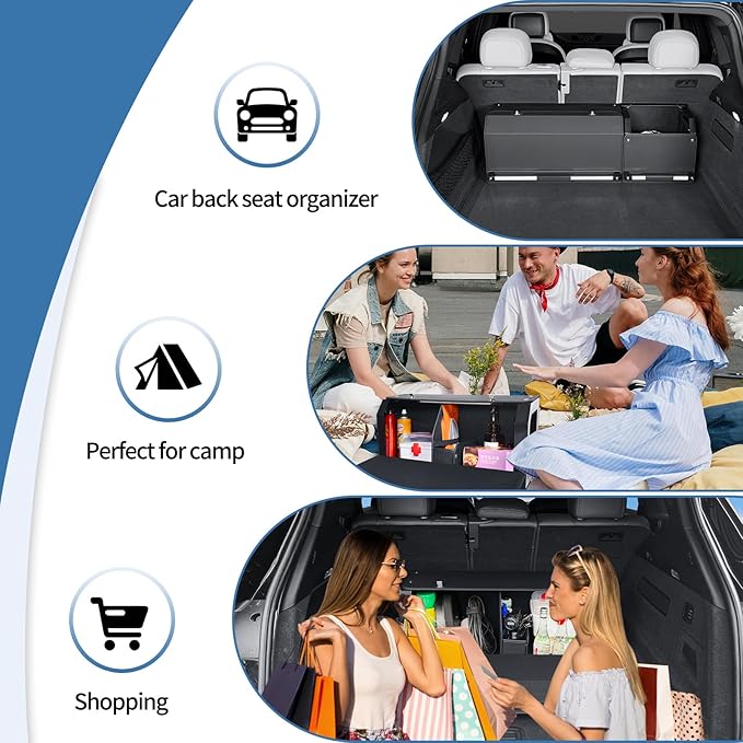 Car Trunk Organizer, Collapsible Leather Car Trunk Storage Organizer with Lid and Sturdy Handle Car Organizer and Storage for SUV, Truck, Sedan (Black, 36.2 x 11.4 x 12.2in)