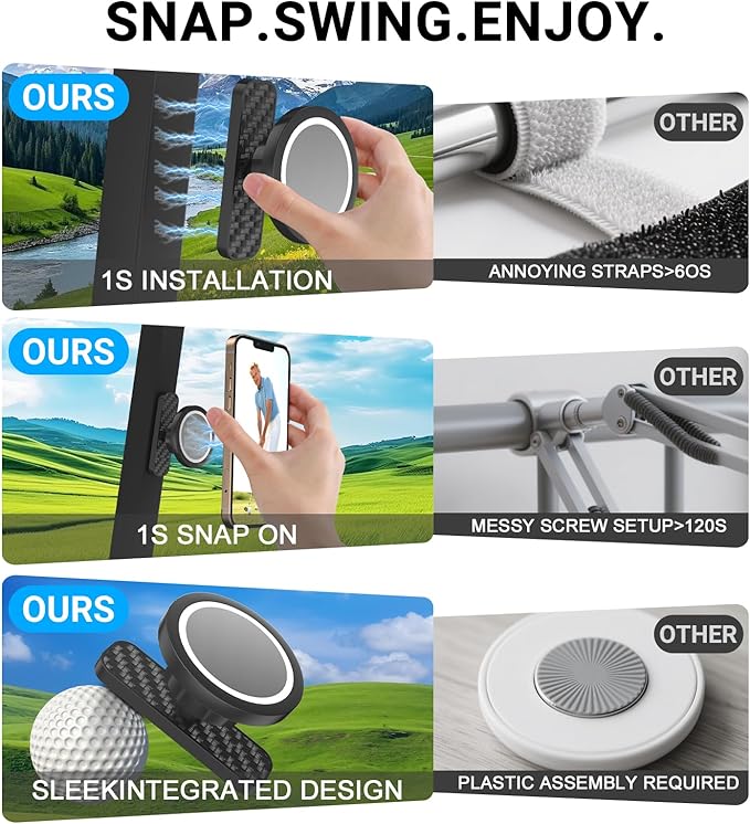 Magnetic Golf Cart Phone Holder - Golf Cart Phone Mount for EZGO, Club Car, Compatible with MagSafe iPhone 16 15 14 13 12 Series Mini, Fits EZGO & More, Ideal Golf Gift for Men & Women