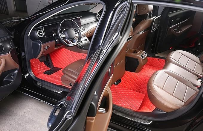 Custom Personalized Floor Mats for Cars，Luxury Full Coverage All Weather Car Floor Mats，Anti-Slip Leather Car Mat Set ，Custom Floor Mats for 99% of Cars, Trucks & SUVs (Orange Black)