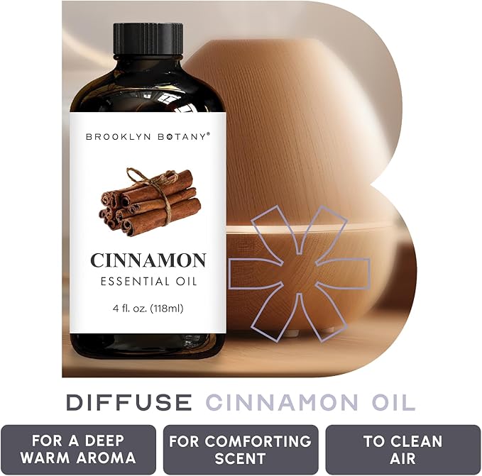 Brooklyn Botany Cinnamon Essential Oil - Huge 4 Fl Oz - 100% Pure and Natural - Premium Grade with Dropper - for Aromatherapy and Diffuser