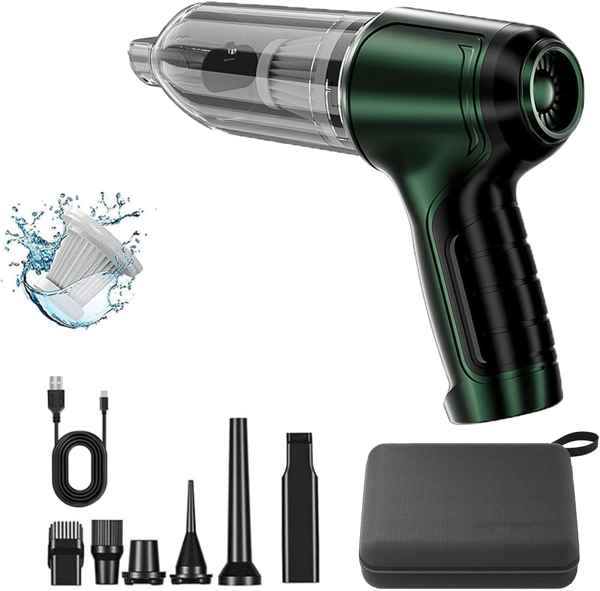 Vortix Smart Car Vacuum/Air Blower,Vortix Electric Air Duster & Vacuum,12000pa High Power Brushless Motor Wireless Handheld Car Vacuum Cleaner with Washable Filter & Storage Bag (Green)