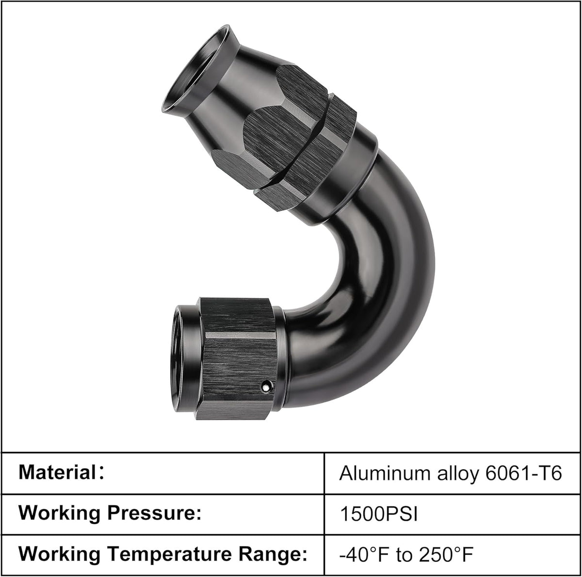EVIL ENERGY 6AN 150 Degree PTFE One Piece Full Flow End Hose Fitting Aluminum Black