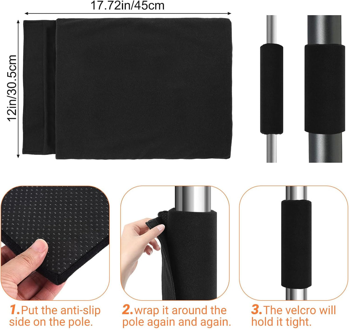 YeeBeny 4pcs Basement Pole Wrap, Garage Pole Padding with Anti Slip Fabric12x14.5 Inch, Pole Wrap Wood Roll, Column Wrap for Basketball Pole, Garage Pole, Playground Pole (Black, 15x12)