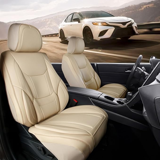 Coverland Custom Fit Car Seat Covers for Car Compatible with [1997-2009 Mercedes-Benz CLK-Class] Premium Leather Non-Slip Memory Foam Waterproof Interior Protector [Front Beige - Size Chart A27]