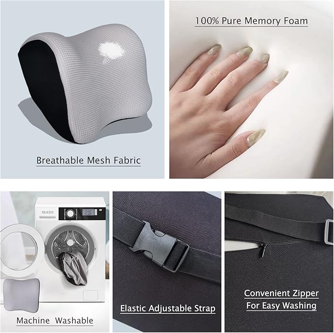 Ultra Soft Car Headrest Pillow, Car Pillow for Driving with Adjustable Strap, 100% Memory Foam Neck Cushion, Breathable Removable Cover & Ergonomic Design - Car Neck Pillow(Moonlight-Silver, 1PC)