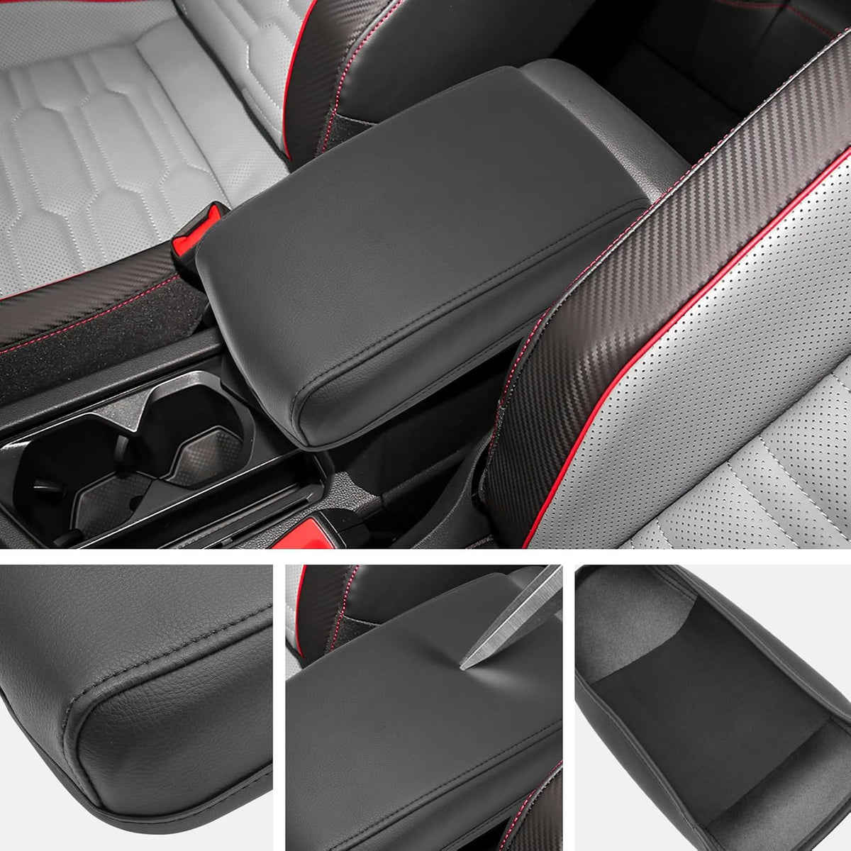 SXCY for 2024 VW Tiguan Armrest Cover for Volkswagen Tiguan 2024 Accessories 2018-2022 2023 2024 Tiguan Center Console Cover 2024 Tiguan Middle Console Cover (Black Leather Cover)