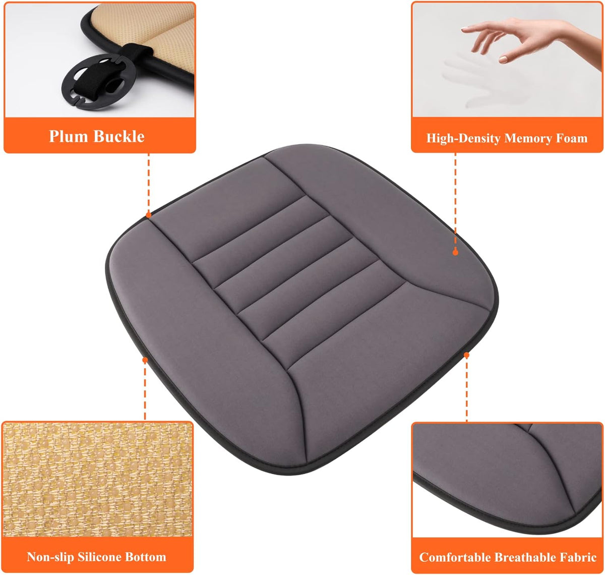 kingphenix Car Seat Cushion with 1.2inch Comfort Memory Foam, Seat Cushion for Car and Office Chair (Dark Grey)