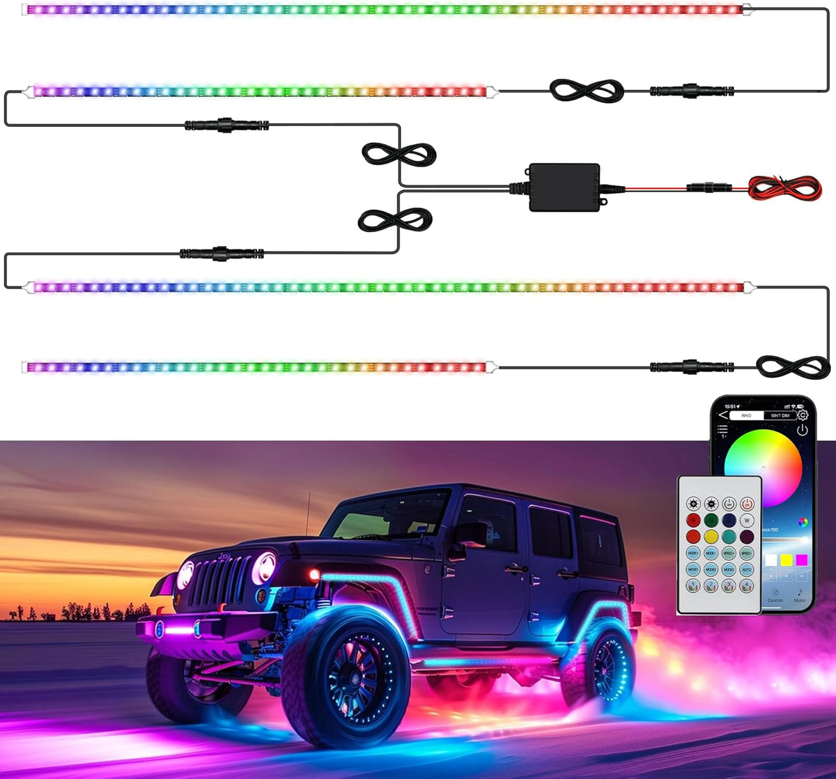 Underglow LED Lights for Cars 252 LEDs RGBI Neon Accent Strip Lights with App and 16 Million Colors DIY & Music Mode Underbody Exterior Lights Kit for RV SUV Truck Boat 12V