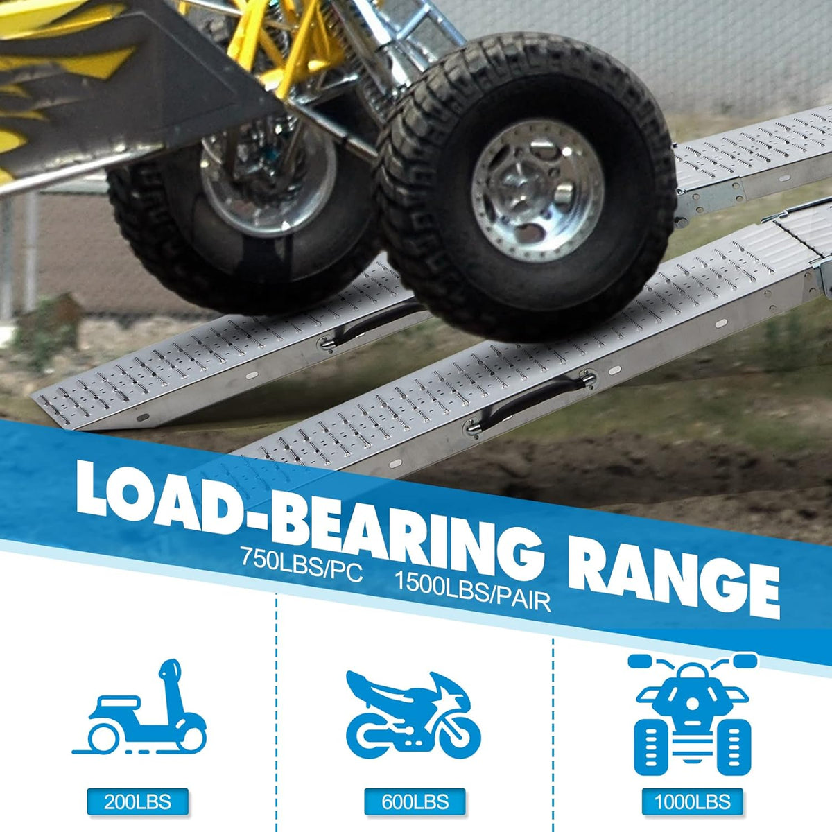 78.7" L × 8.6" W Loading Ramps for Pickup Trucks(2 Pcs),1500LBS Folding Truck Ramps(with Handle),Motorcycle Ramp, ATV Ramps for Lawn Mower,Snow Blower,Dirt Bikes,Car Tailgate,Golf Carts,UTV