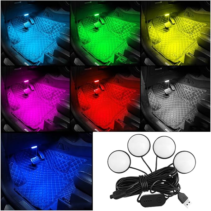 BESULEN Car Interior LED Lights, Automotive Ambient Neon Light Kit with USB Port, Car Accessories, Gifts for Men and Women, 4 in 1 Decoration Lights for Car, Garden, Home, Party