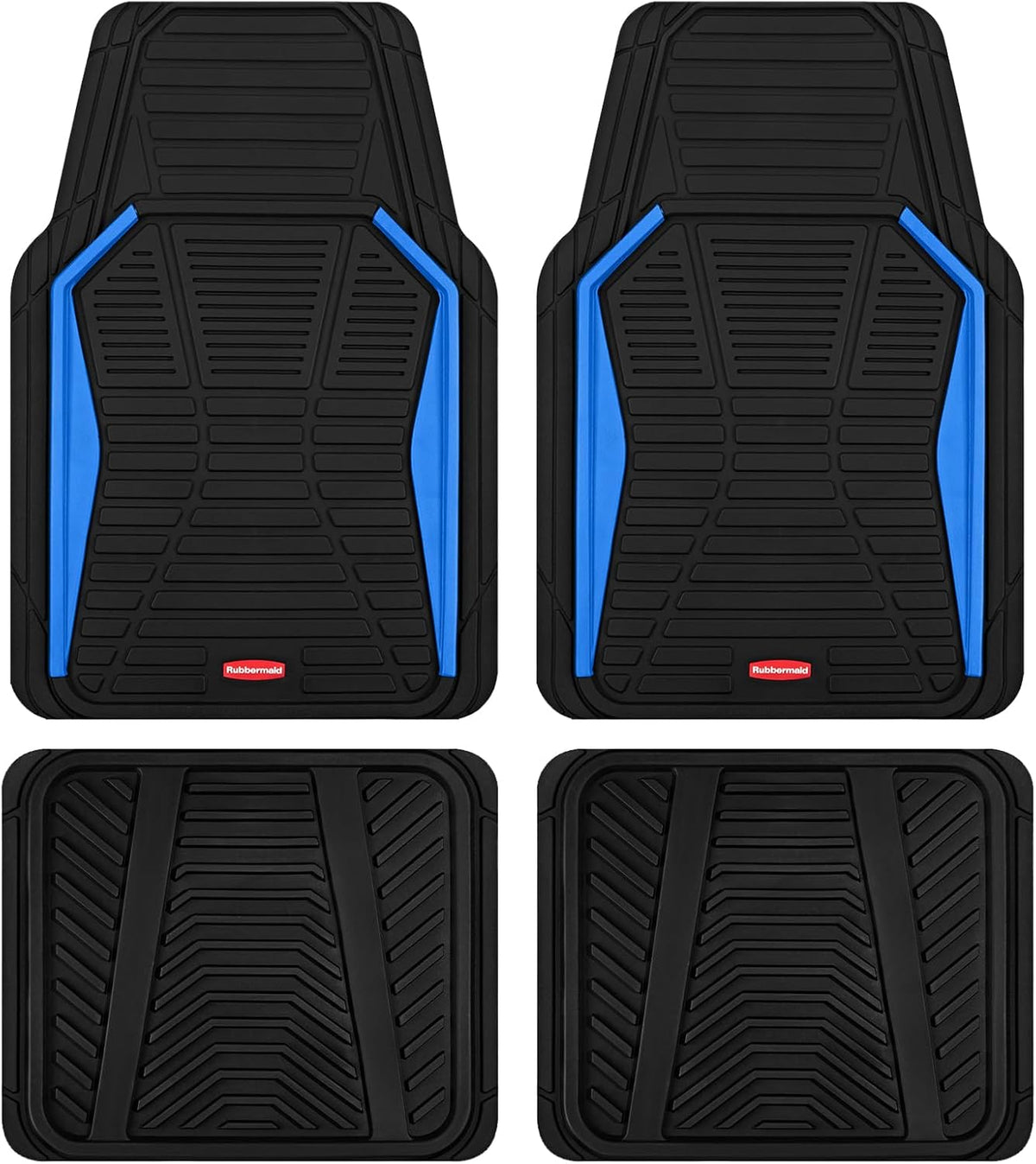 Rubbermaid Car Mat Full Set All-Weather Heavy-Duty 4 Pieces– Trim-to-Fit Universal Car Mats Full Set – Waterproof Rubber Floor Liners for Most Trucks, SUVs, Vans, and Sedans-Blue