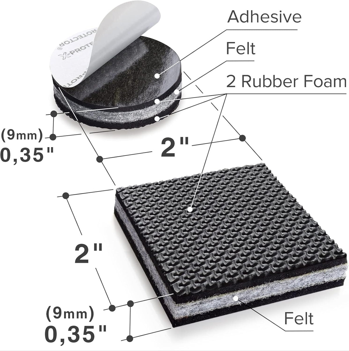 Non Slip Furniture Pads X-PROTECTOR - 16 pcs 2" - Premium Furniture Grippers! Rubber Feet Hardwood Floor Protectors for Furniture Legs - Couch Stoppers - Keep Your Furniture in Place Forever!