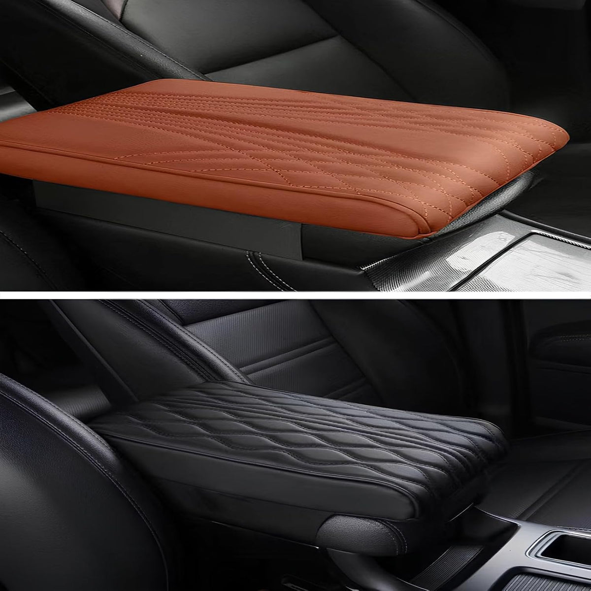 Leather Car Armrest Box Mat - 2023 New Waterproof Car Center Console Cover Mat, Universal Armrest Mat, Leather Car Armrest Cover for SUV/Truck/Vehicle (A-Coffee)