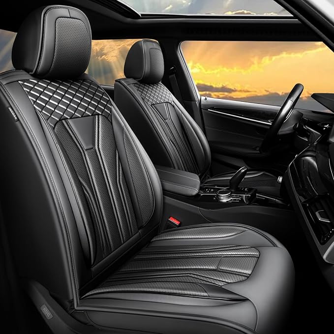 Fit Accord Car Seat Covers Premium Leather for Honda Accord 2012-2025 2026. Waterproof， Breathable, Scratch-Resistant & All-Weather Seat Cushion Protector（Full Set,All Black）