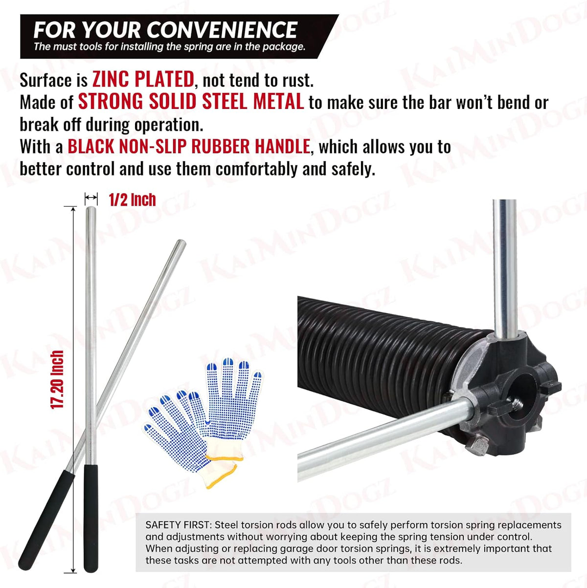 Pair of 1.75" Garage Door Torsion Springs Set with Non-Slip Winding Bars&Gloves, High Precision Electrophoresis Oil-Free Black Coated for Replacement, MIN 16,000 Cycles (0.225 x 1.75"x 27")