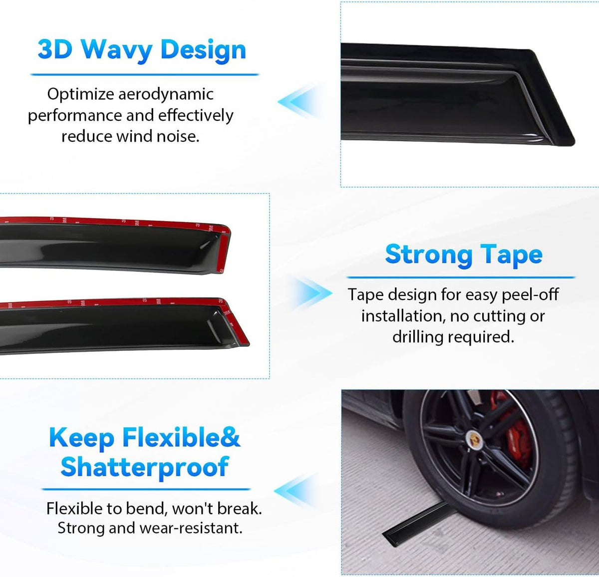 4pcs Window Visors Compatible with 2020-2025 Ford Explorer Front+Rear Smoke Tint Sun/Rain Guard Outside Mount Tape-On Vent 2021 2022 2023 2024