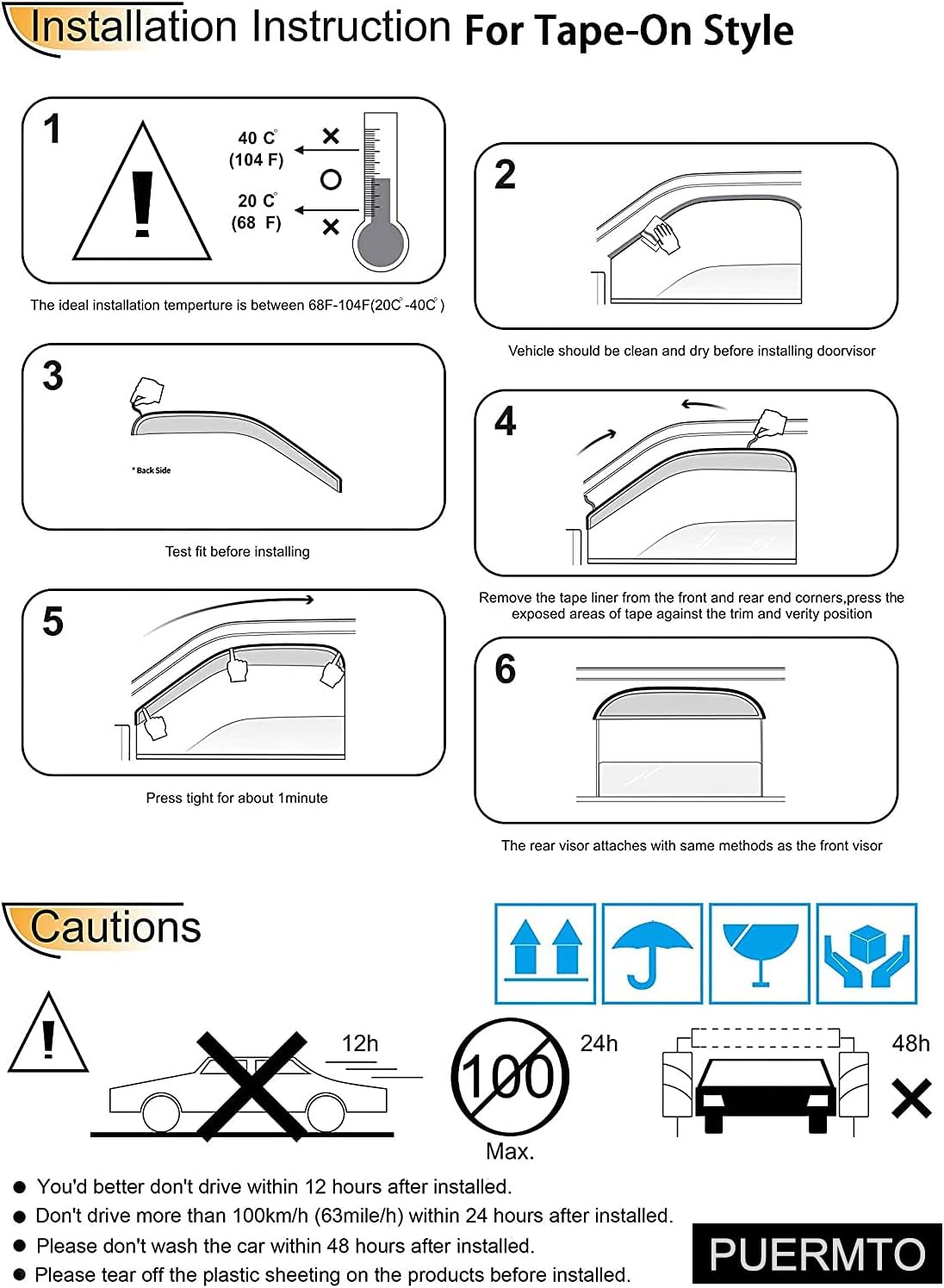 94656 Side Window Wind Deflector,4pcs Outside Mount Style Tape-On Nice Sun Rain Guards Set,Window Visor fit for 2005-2011 Dodge Dakota Quad Cab(Extended Cab)