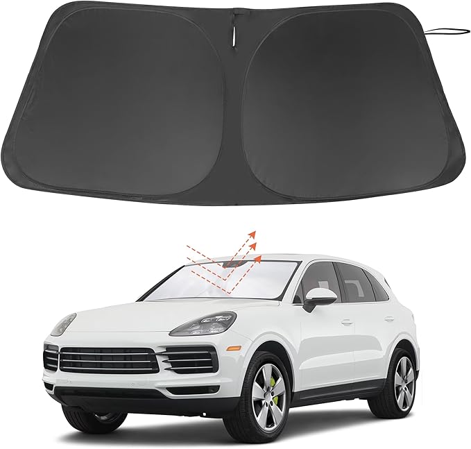 Windshield Sun Shade Custom Fit for 2019-2024 2025 Porsche Cayenne Accessories Foldable Sunshade Sun Blocker Protect Car from Sun Rays & Heat Damage Keep Car Cooler