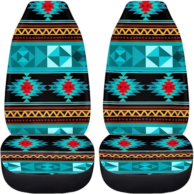 ELEQIN Aztec Turquoise Car Seat Covers Two Front Only for Car, Automotive Interior Covers, Airbag Compatible, Quick Setup Universal Fit Seat Covers for Car, Truck, SUV