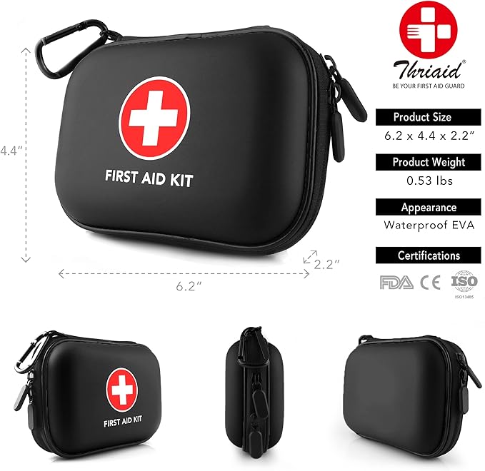 Mini First Aid Kit, 100 Pieces Water-Resistant Hard Shell Small Case - Perfect for Travel, Outdoor, Home, Office, Camping, Hiking, Car (Black)