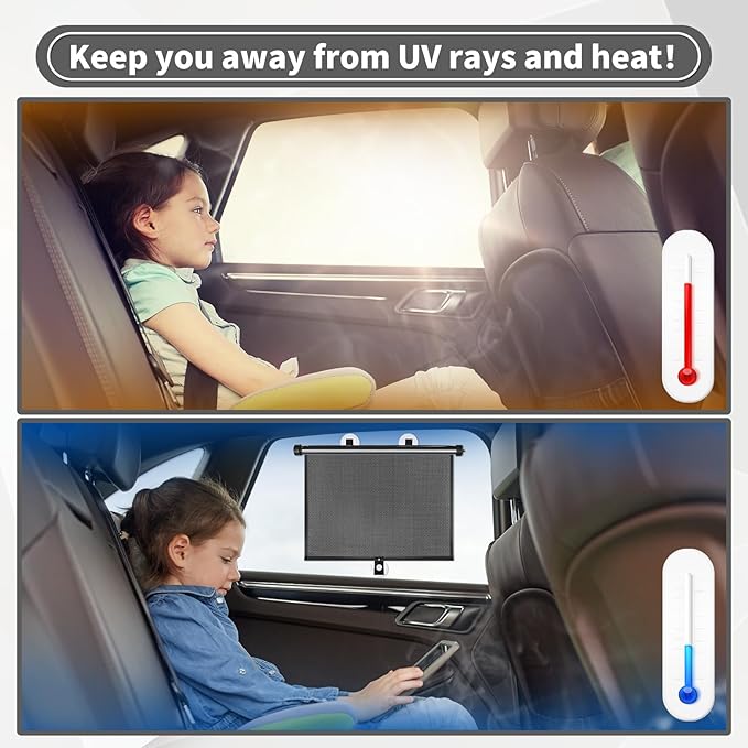 Sfee Car Window Shade for Side Windows, 2 Pack Sun Shade Retractable for Car Blocks Heat and UV Rays Glare Protection Roller Sunshade Visor for Baby, Kids, Pets, Passengers