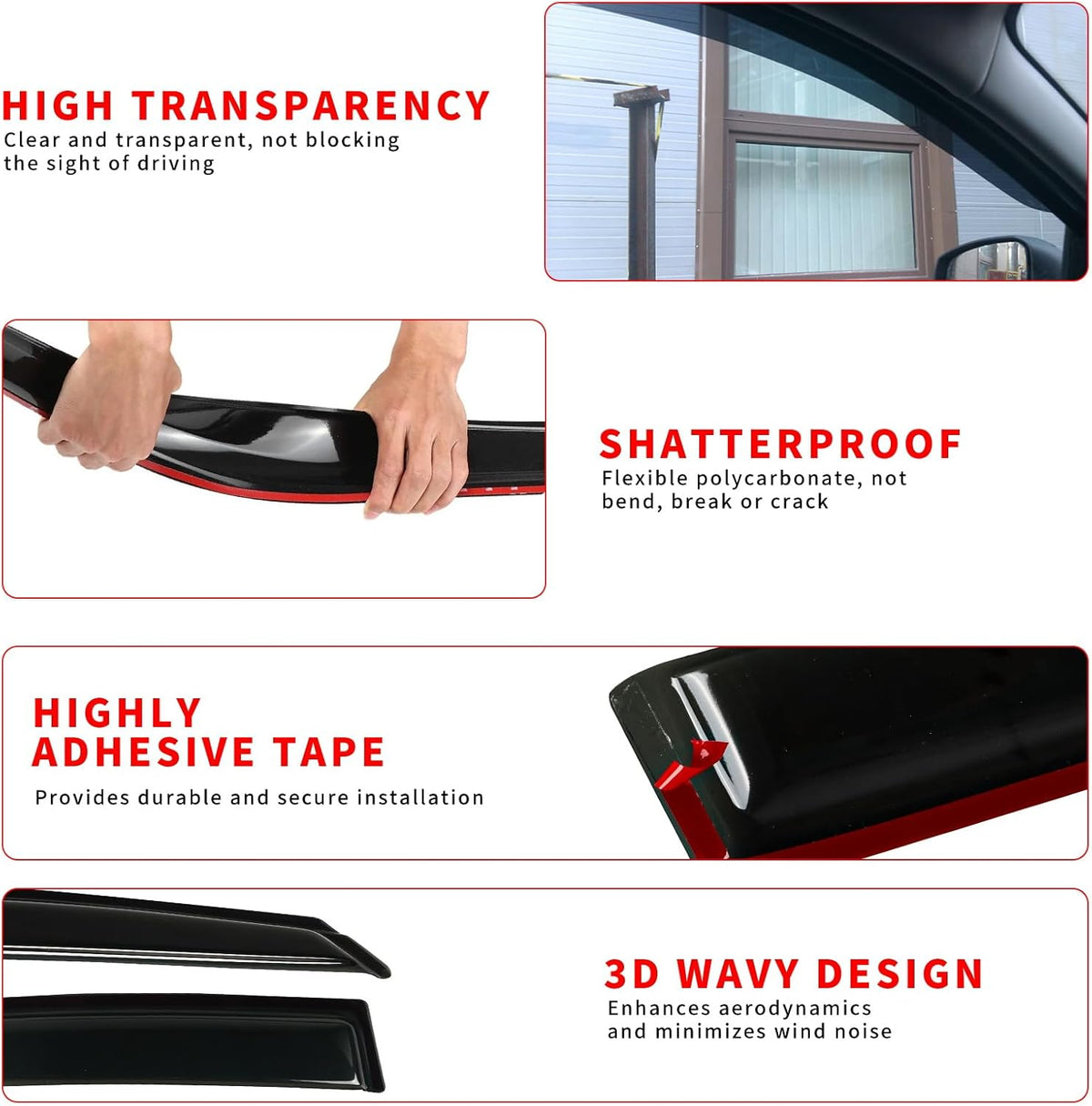 Tape-On Rain Guards Fit for 2023 2024 2025 Chevy Colorado/GMC Canyon, Outside Mount Window Visor, Smoke Tinted Sun Vent Shade Deflector, 4pcs