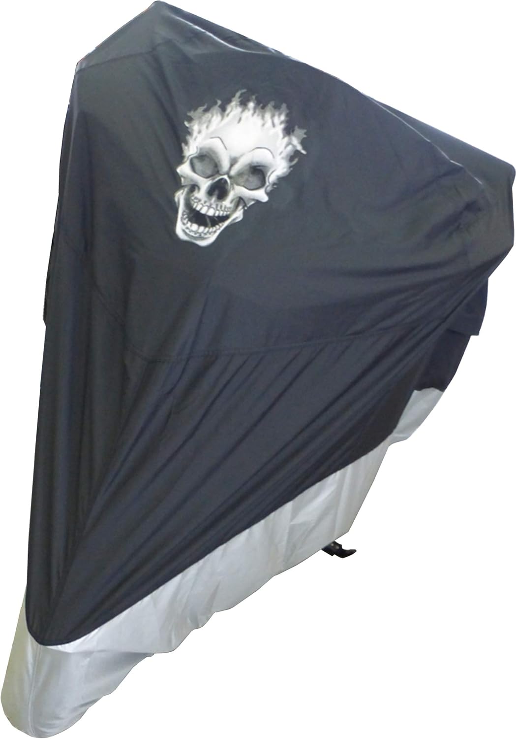 Formosa Covers | Motorcycle Cover, All Season Waterproof Outdoor Protection, Fit up to 108 Inch Tour Bikes, Choppers and Cruisers – Flaming Skull Logo (XXL, Black & Silver)