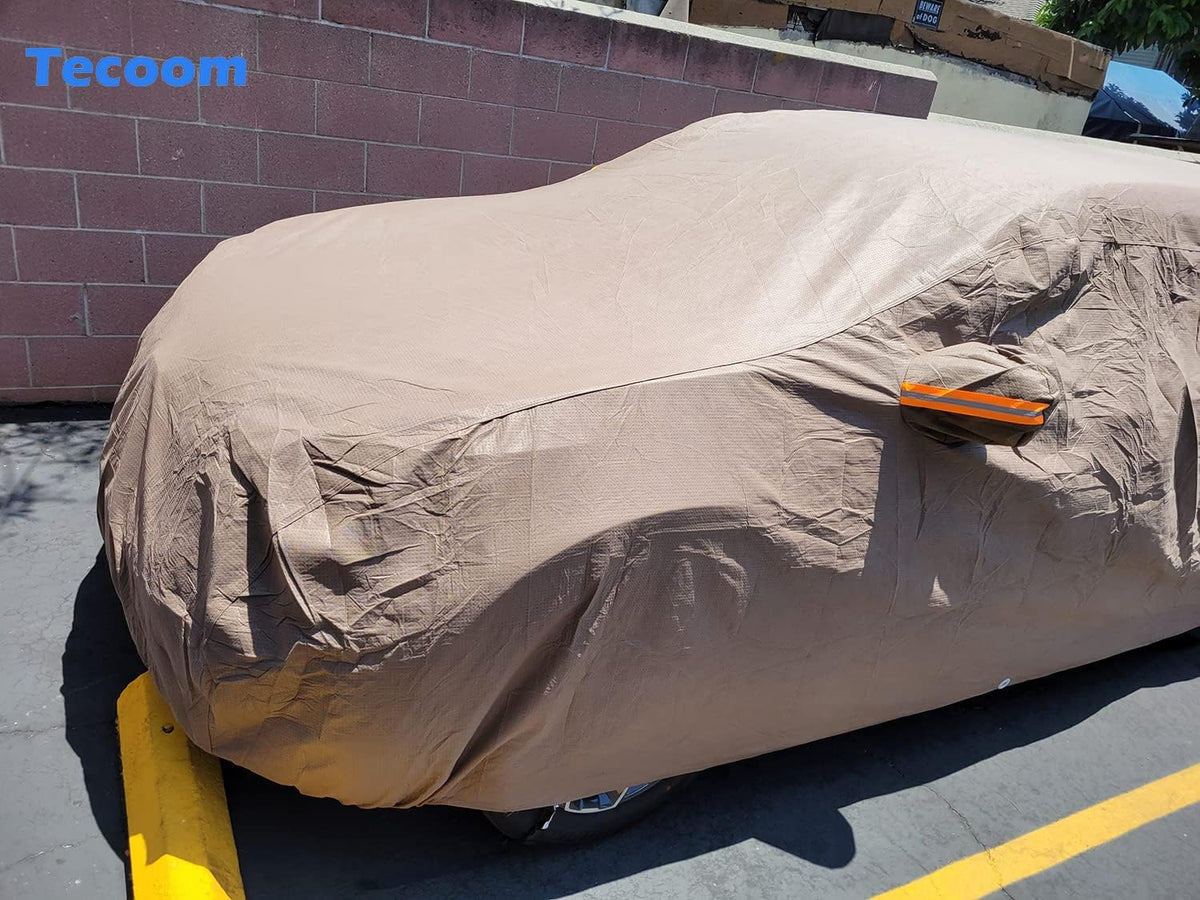 Tecoom Thick Shell Super Breathable Waterproof Windproof Snow Sun Rain UV Protective Outdoor All Weather SUV Car Cover Fit 206-215 Inches Full-Size SUV