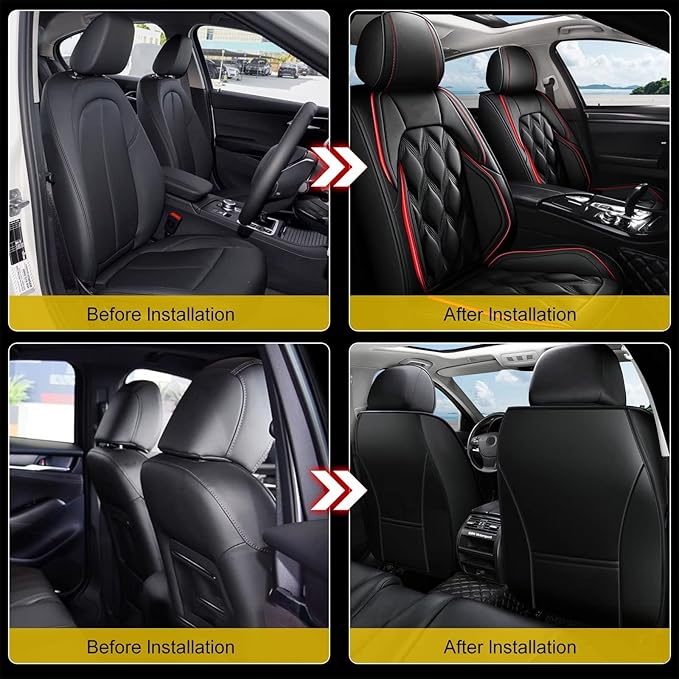 AOMSAZTO Car Seat Cover 2 Front Seat Fit for Nissan Rogue 2010-2025 2026 Leather Car Seat Cushion Protector Compatible Airbag Waterproof Automotive Seat Covers Black