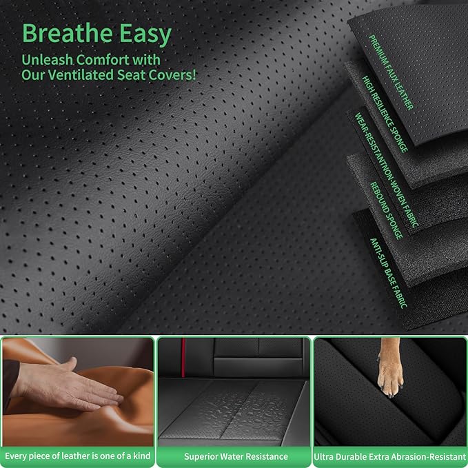 Fit Outback Car Seat Covers for Subaru Outback 2010-2024 2025 2026 -Upgraded Premium Waterproof & Breathable Leather,Airbag Compatible,All-Weather Seat Cushion Protector,Full Set,Black-Red