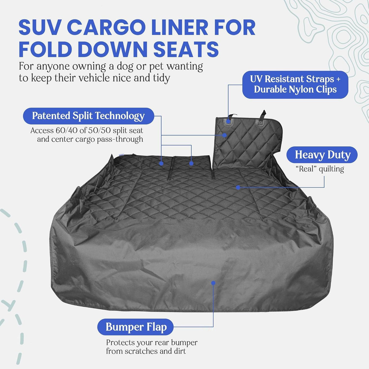 4Knines SUV Cargo Liner for Dogs, Trunk Mat for SUV, Durable Cargo Cover, Protector – Compatible with 60/40 Split Bench & Armrest Pass-Through, Waterproof, Machine Washable, Non-Slip (Small, Grey)