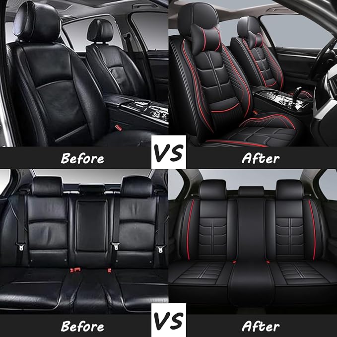 Leather Car Seat Covers Fit for Toyota Corolla Hybrid 2020-2024, 5 Seater Car Seat Cover, Premium Waterproof, Scratch Resistant Car Interior Accessories (Full Set with Pillow Black White)